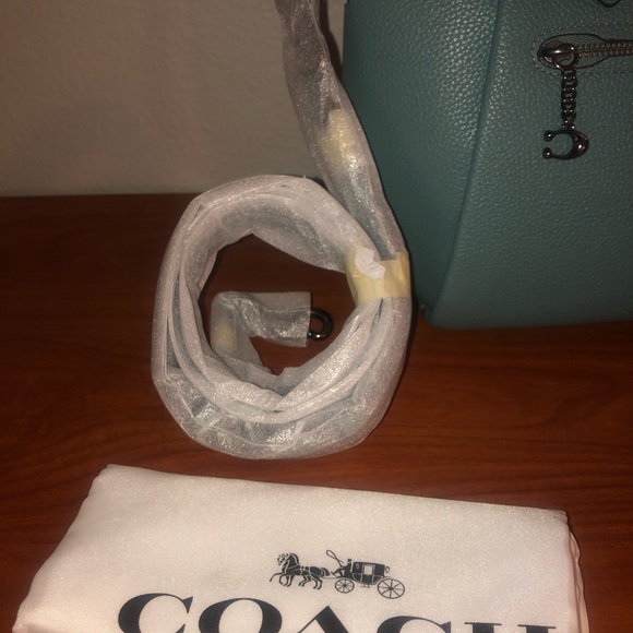 COACH Elise Satchel NWT Gunmetal/Marine Blue Leather - Picture 4 of 9